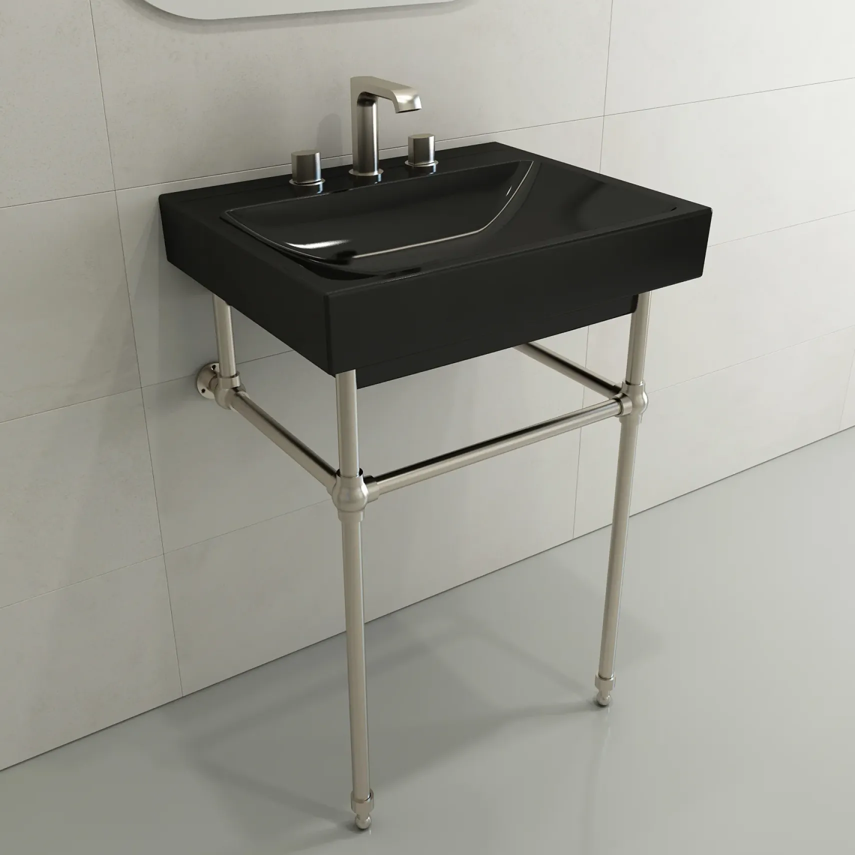 BOCCHI Scala 24" Rectangle Wallmount Fireclay Bathroom Sink, Black, 3 Faucet Hole, 1077-005-0127