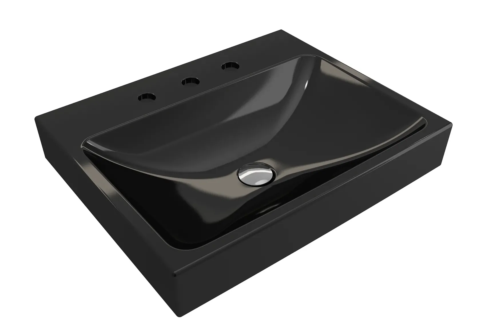 BOCCHI Scala 24" Rectangle Wallmount Fireclay Bathroom Sink, Black, 3 Faucet Hole, 1077-005-0127