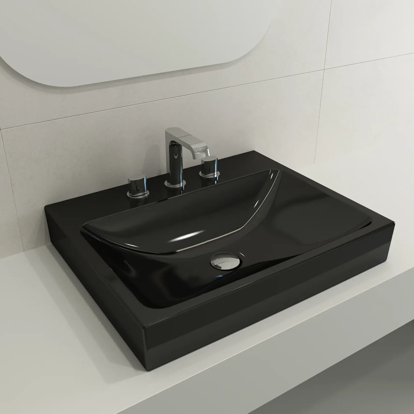 BOCCHI Scala 24" Rectangle Wallmount Fireclay Bathroom Sink, Black, 3 Faucet Hole, 1077-005-0127