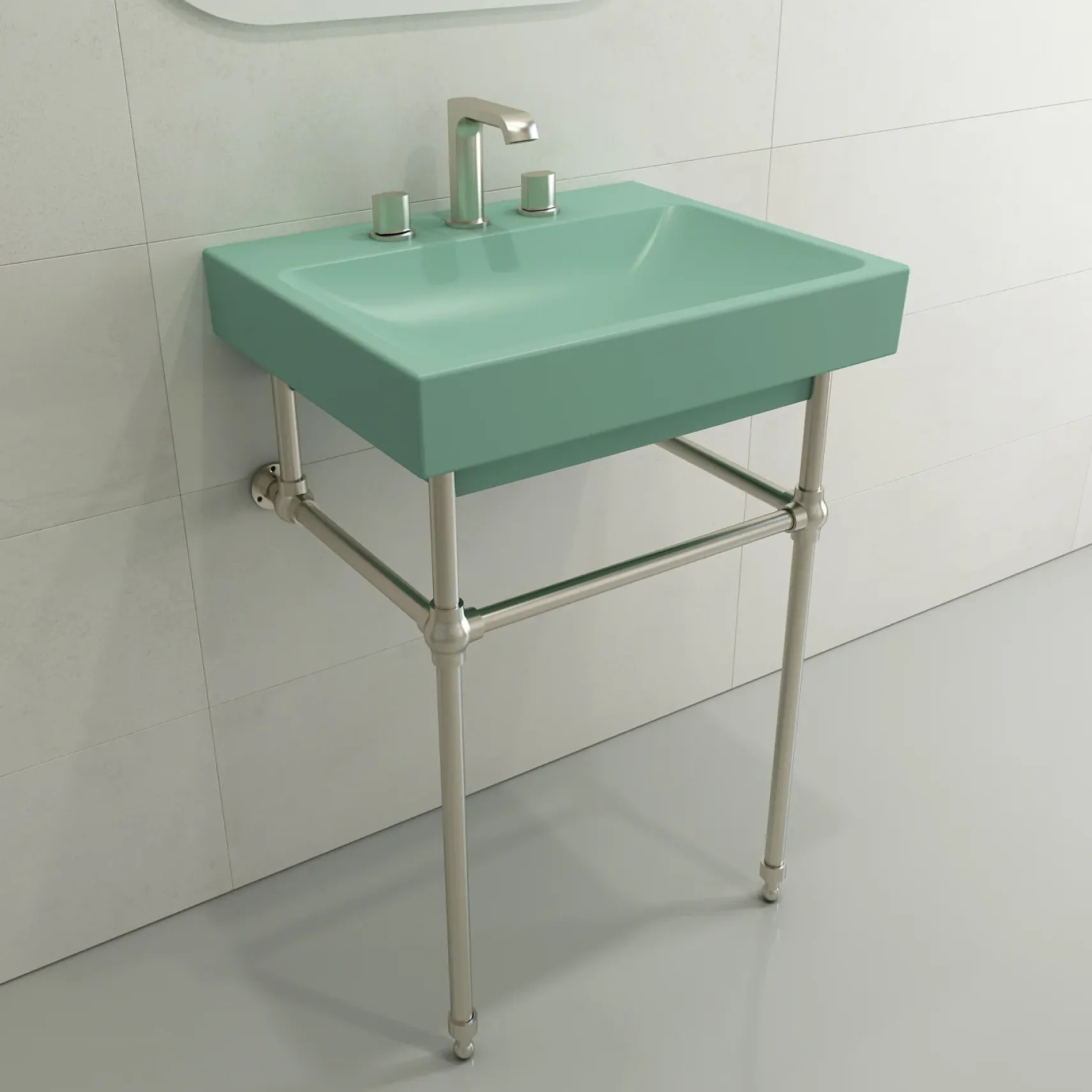 BOCCHI Scala 24" Rectangle Wallmount Fireclay Bathroom Sink, Matte Mint Green, 3 Faucet Hole, 1077-033-0127