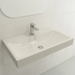 BOCCHI Scala 32" Rectangle Wallmount Fireclay Bathroom Sink, Biscuit, Single Faucet Hole, 1078-014-0126