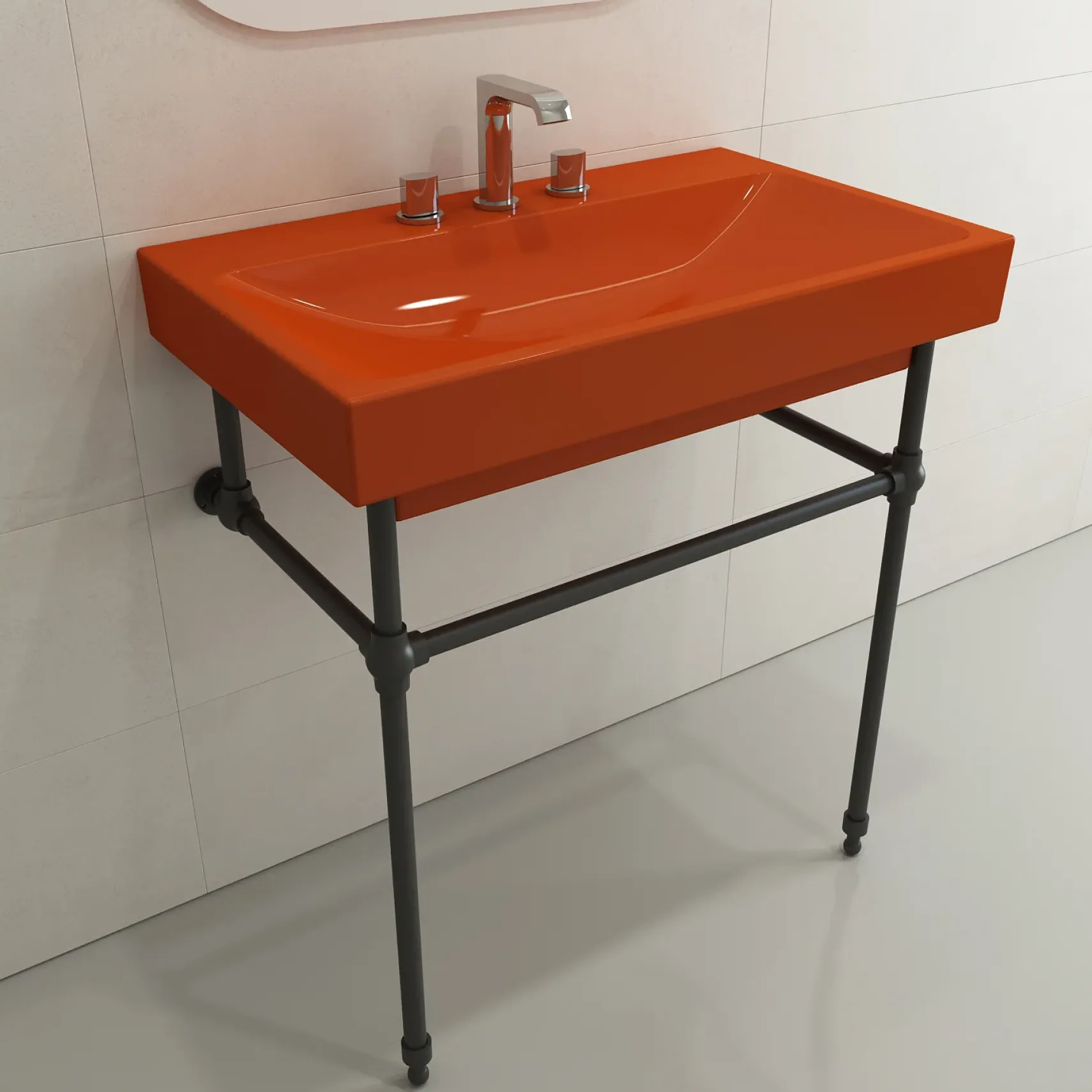 BOCCHI Scala 32" Rectangle Wallmount Fireclay Bathroom Sink, Orange, 3 Faucet Hole, 1078-012-0127