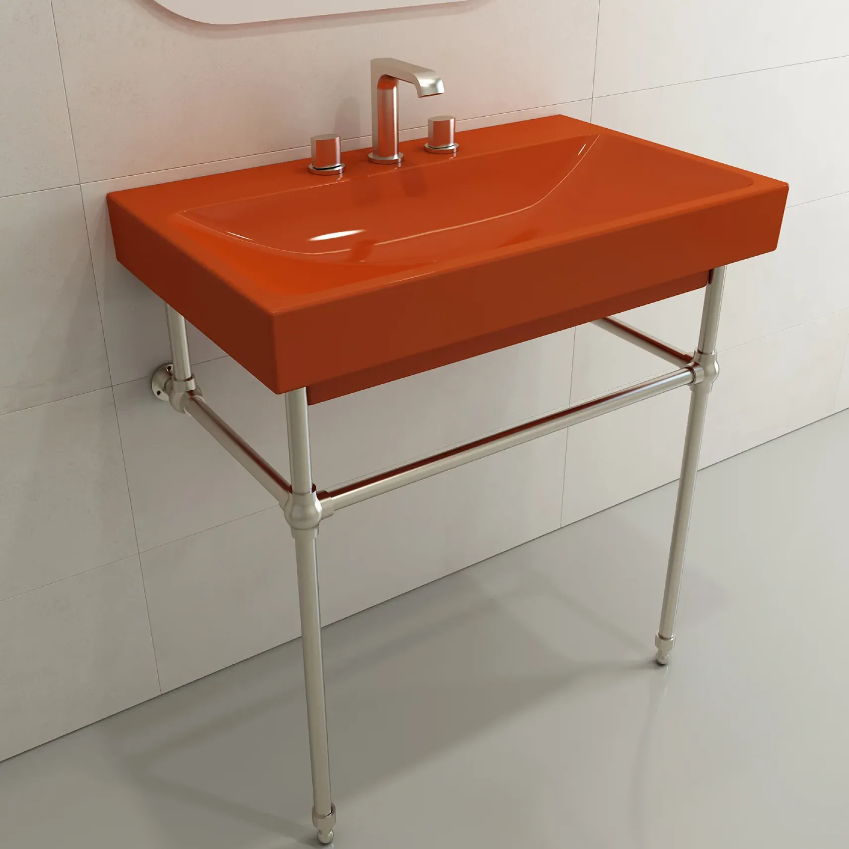 BOCCHI Scala 32" Rectangle Wallmount Fireclay Bathroom Sink, Orange, 3 Faucet Hole, 1078-012-0127