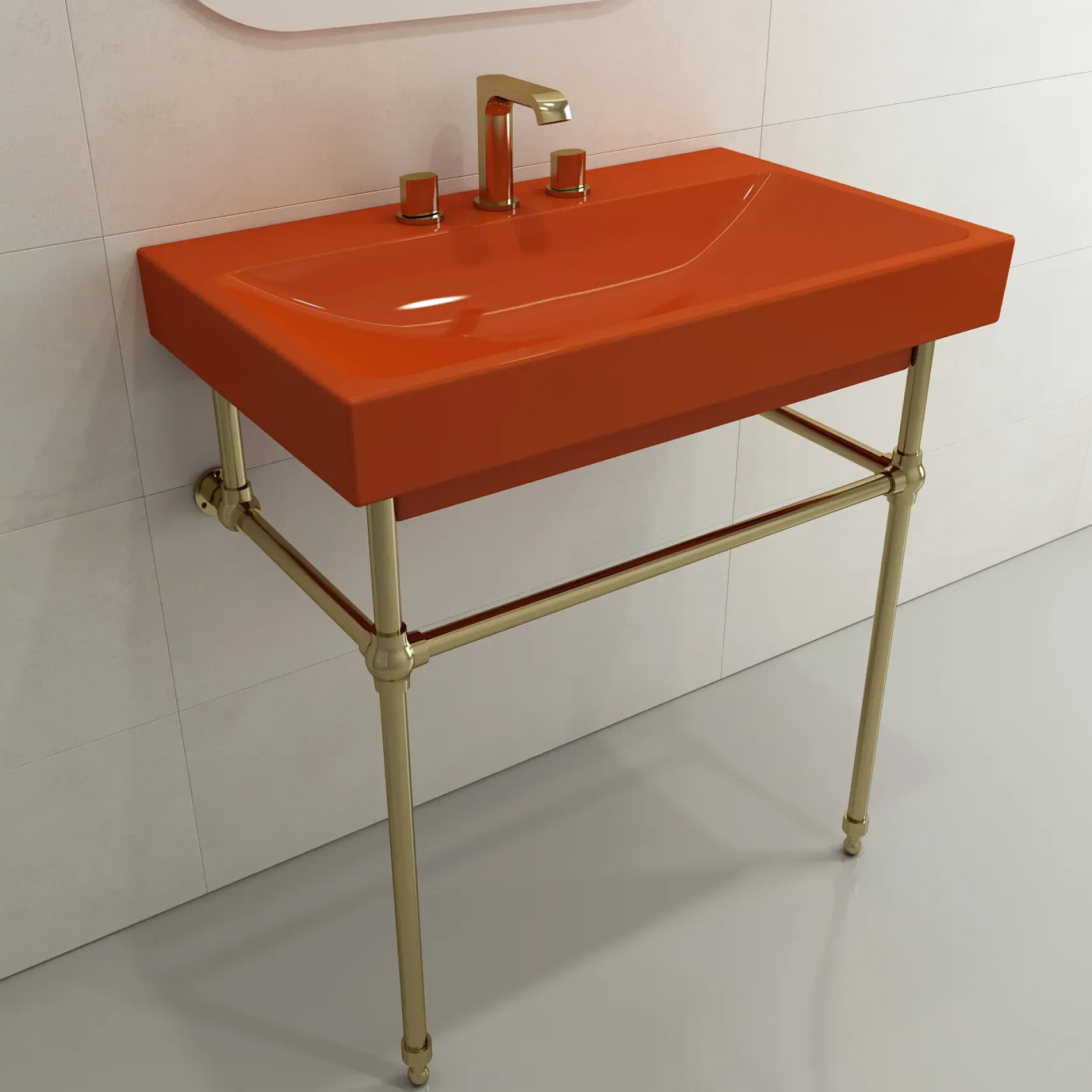 BOCCHI Scala 32" Rectangle Wallmount Fireclay Bathroom Sink, Orange, 3 Faucet Hole, 1078-012-0127