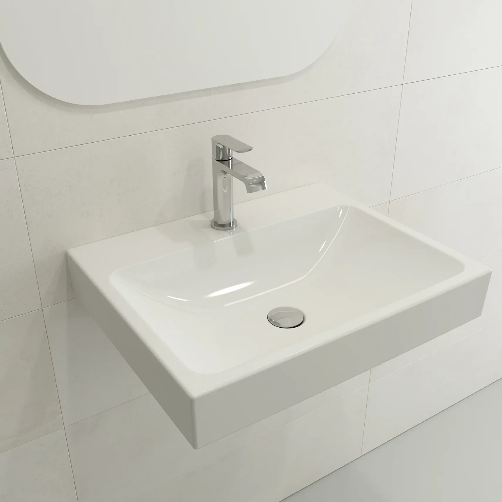 BOCCHI Scala 24" Rectangle Wallmount Fireclay Bathroom Sink, White, Single Faucet Hole, 1077-001-0126