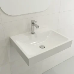 BOCCHI Scala 24" Rectangle Wallmount Fireclay Bathroom Sink, White, Single Faucet Hole, 1077-001-0126
