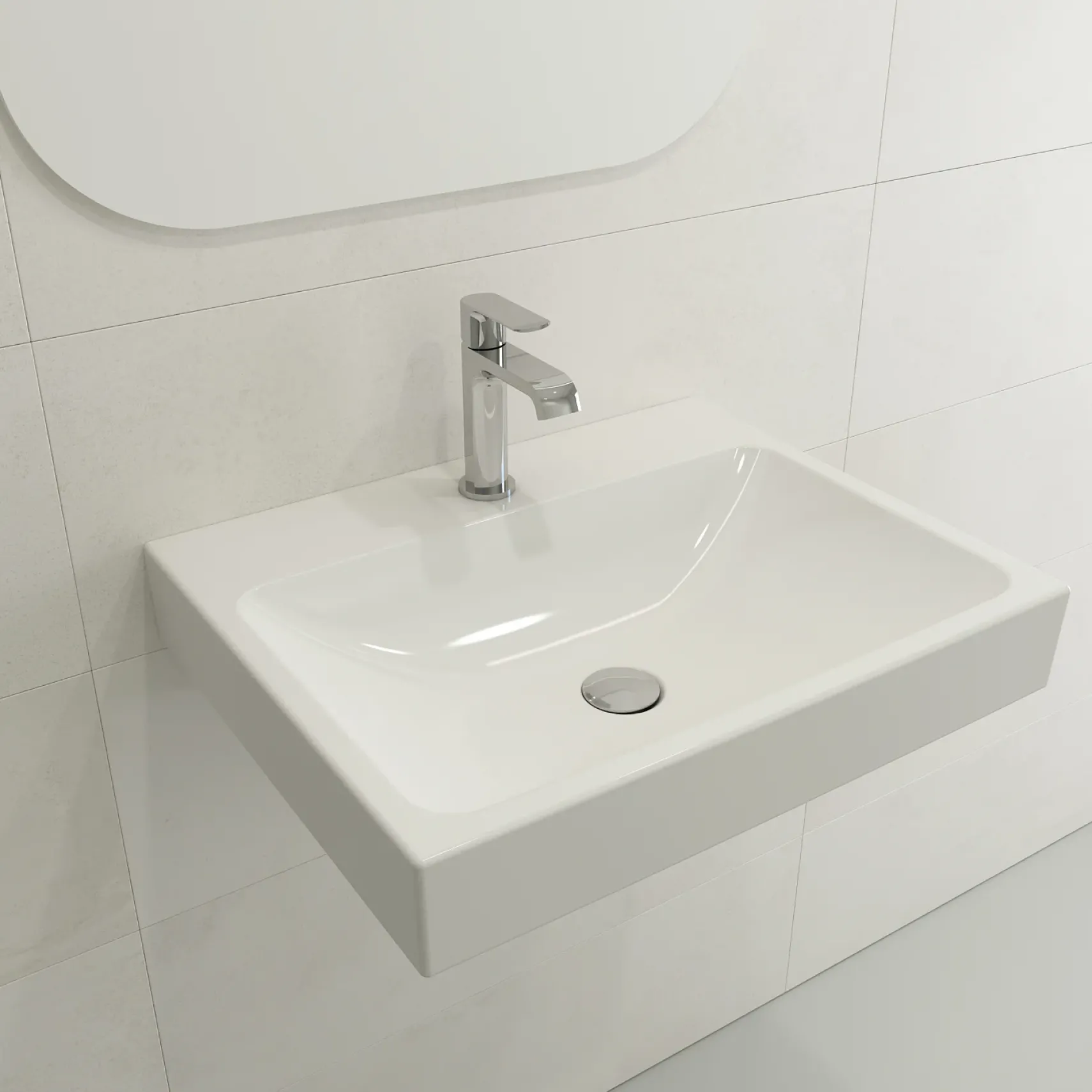 BOCCHI Scala 24" Rectangle Wallmount Fireclay Bathroom Sink, White, Single Faucet Hole, 1077-001-0126