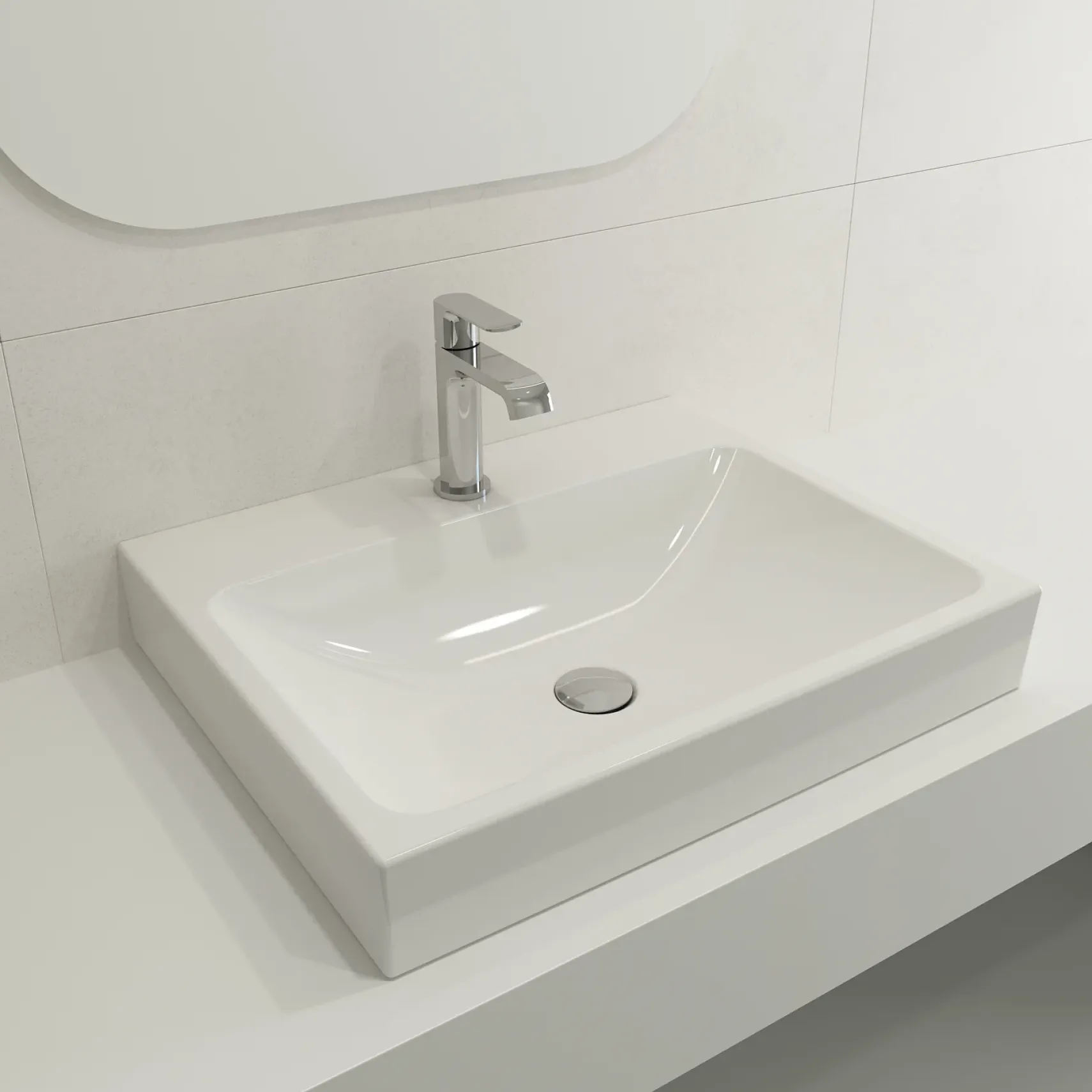 BOCCHI Scala 24" Rectangle Wallmount Fireclay Bathroom Sink, White, Single Faucet Hole, 1077-001-0126