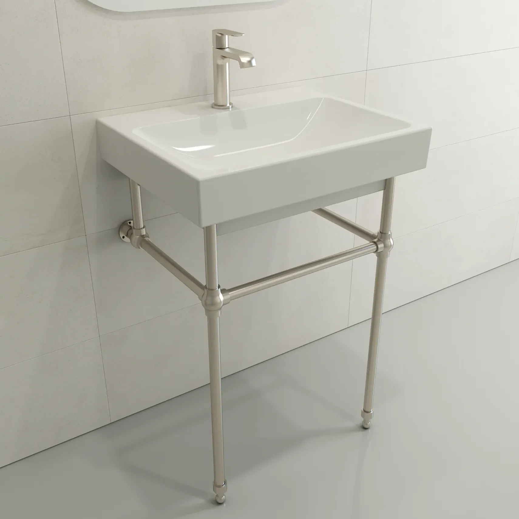 BOCCHI Scala 24" Rectangle Wallmount Fireclay Bathroom Sink, White, Single Faucet Hole, 1077-001-0126