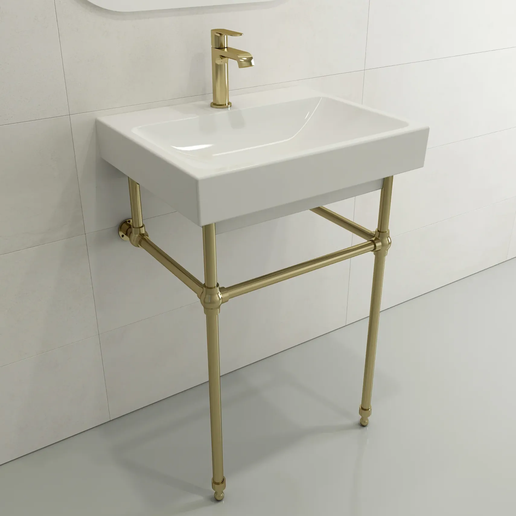 BOCCHI Scala 24" Rectangle Wallmount Fireclay Bathroom Sink, White, Single Faucet Hole, 1077-001-0126