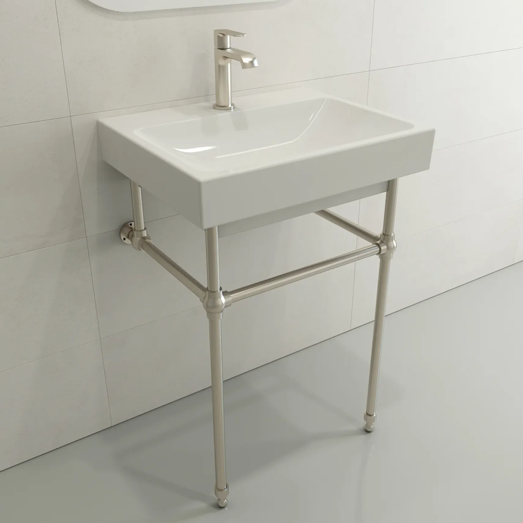 BOCCHI Scala 24" Rectangle Wallmount Fireclay Bathroom Sink, White, Single Faucet Hole, 1077-001-0126