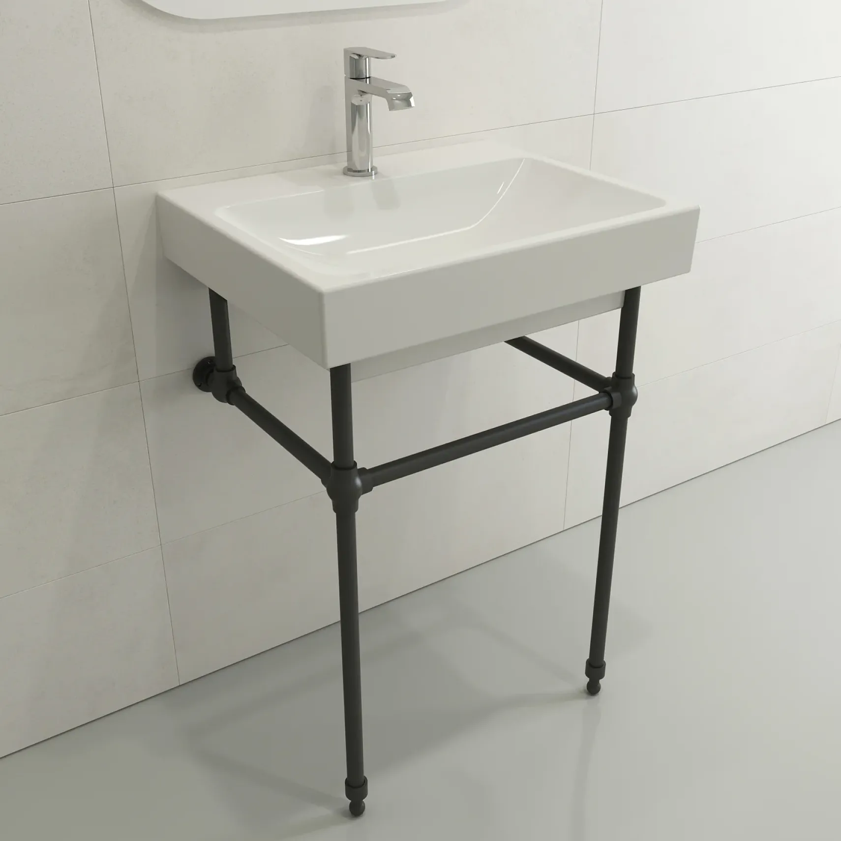BOCCHI Scala 24" Rectangle Wallmount Fireclay Bathroom Sink, White, Single Faucet Hole, 1077-001-0126