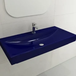 BOCCHI Scala 40" Rectangle Wallmount Fireclay Bathroom Sink, Sapphire Blue, Single Faucet Hole, 1079-010-0126