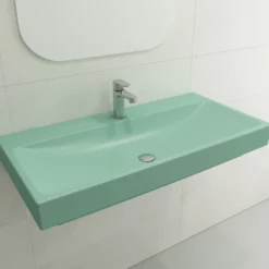BOCCHI Scala 40" Rectangle Wallmount Fireclay Bathroom Sink, Matte Mint Green, Single Faucet Hole, 1079-033-0126