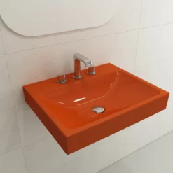 BOCCHI Scala 24" Rectangle Wallmount Fireclay Bathroom Sink, Orange, 3 Faucet Hole, 1077-012-0127