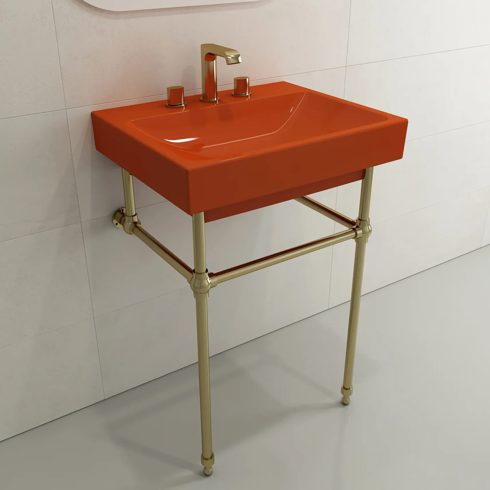 BOCCHI Scala 24" Rectangle Wallmount Fireclay Bathroom Sink, Orange, 3 Faucet Hole, 1077-012-0127