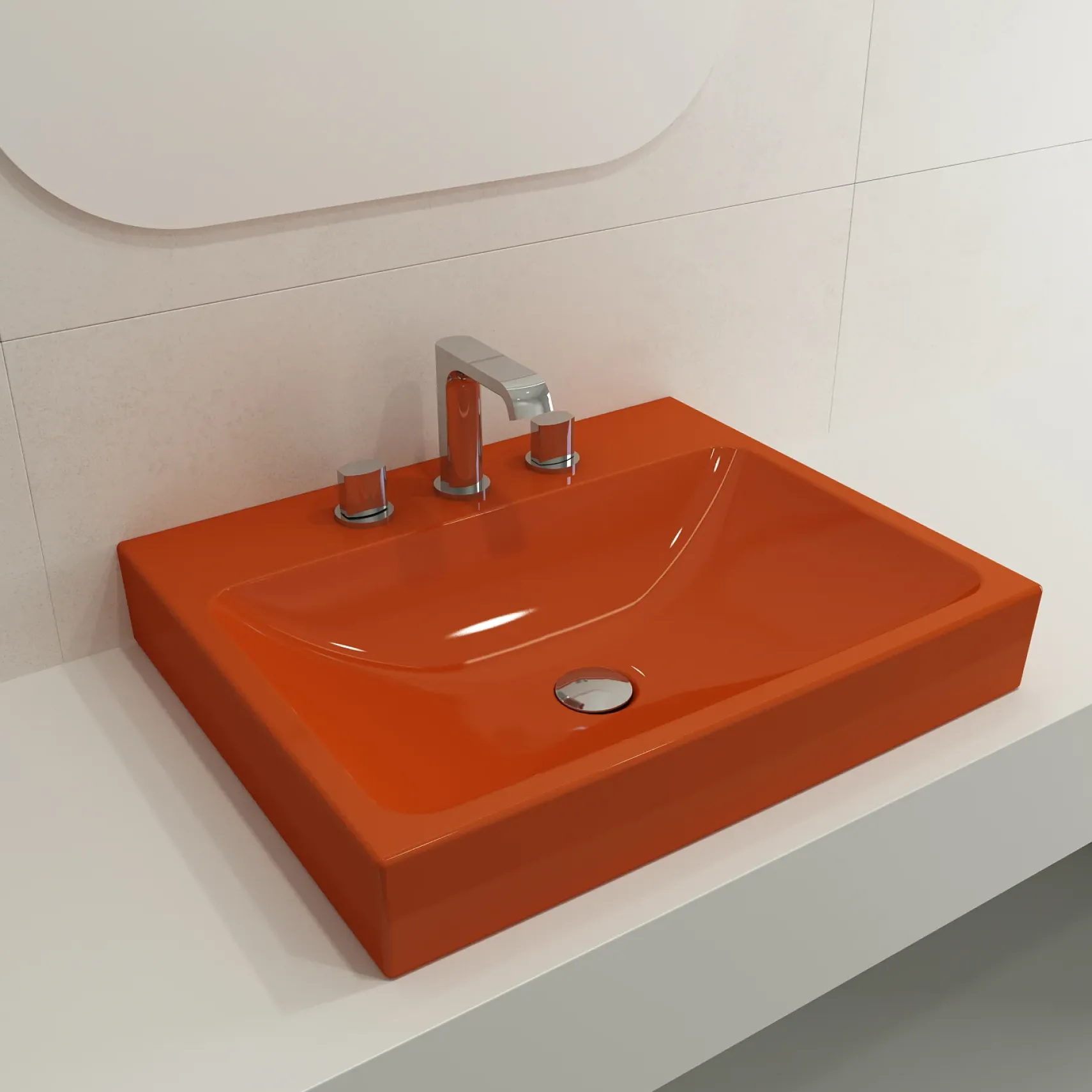 BOCCHI Scala 24" Rectangle Wallmount Fireclay Bathroom Sink, Orange, 3 Faucet Hole, 1077-012-0127