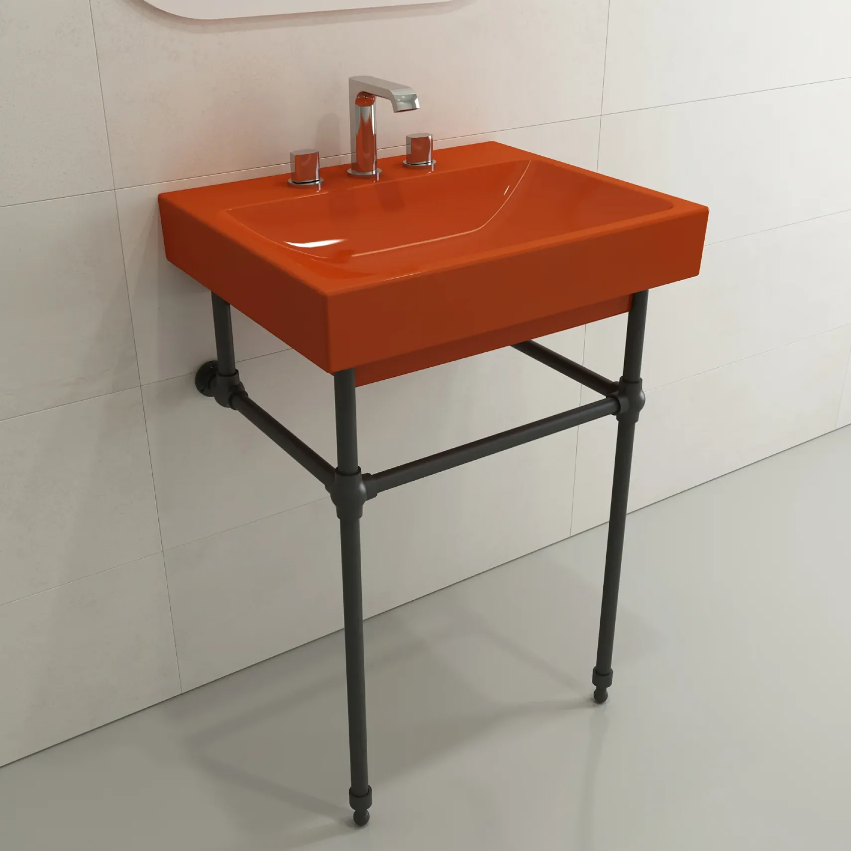 BOCCHI Scala 24" Rectangle Wallmount Fireclay Bathroom Sink, Orange, 3 Faucet Hole, 1077-012-0127