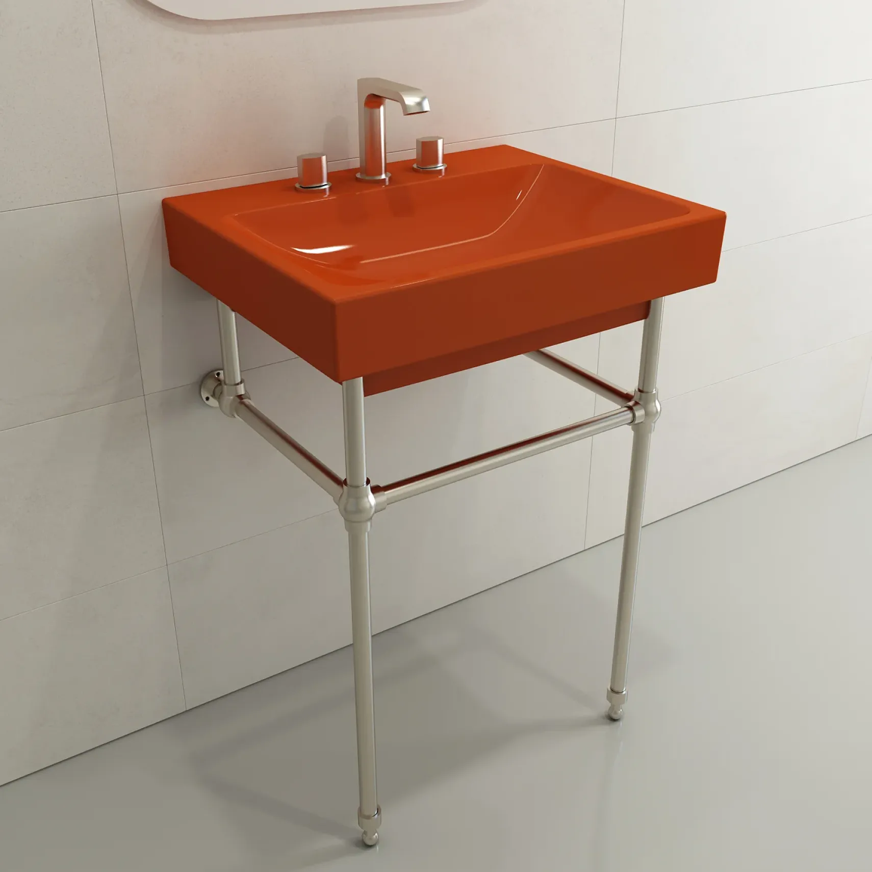 BOCCHI Scala 24" Rectangle Wallmount Fireclay Bathroom Sink, Orange, 3 Faucet Hole, 1077-012-0127