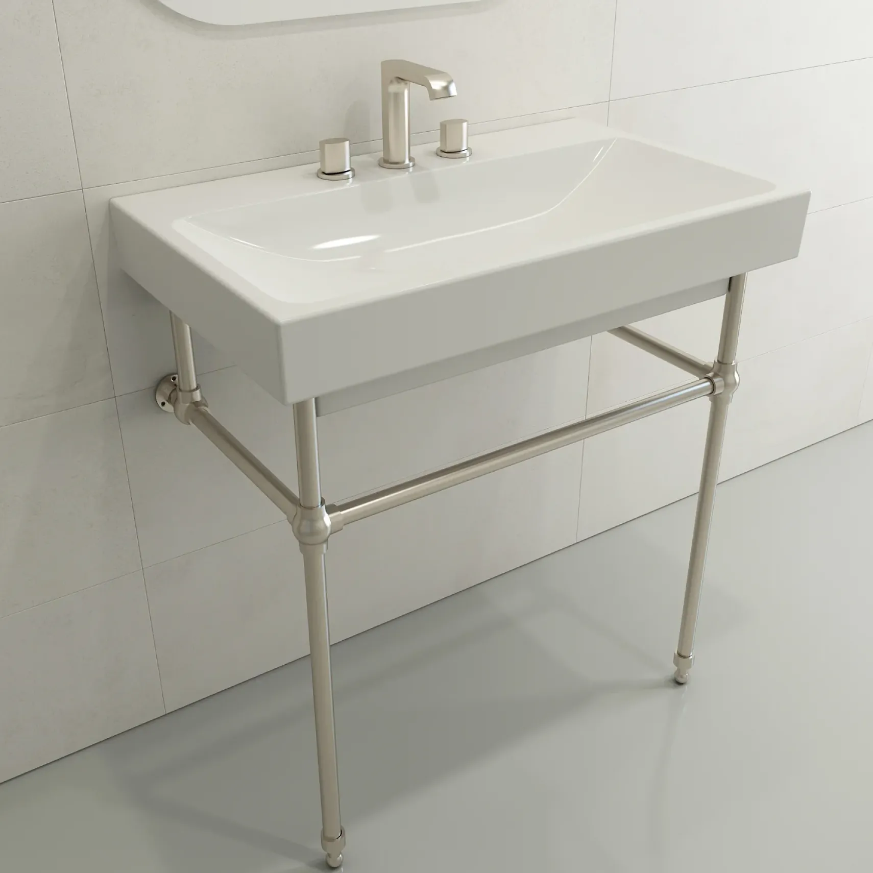 BOCCHI Scala 32" Rectangle Wallmount Fireclay Bathroom Sink, White, 3 Faucet Hole, 1078-001-0127