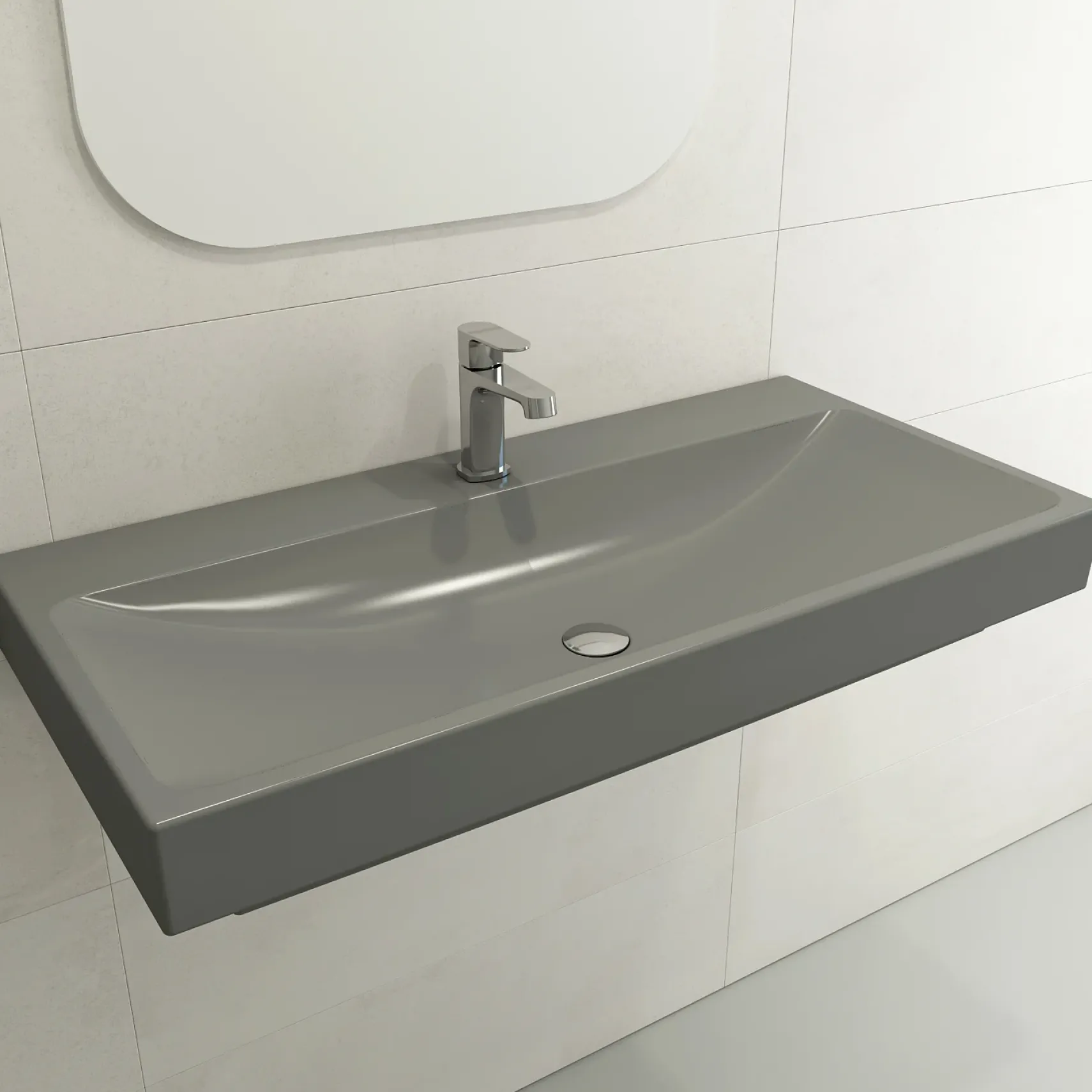 BOCCHI Scala 40" Rectangle Wallmount Fireclay Bathroom Sink, Matte Gray, Single Faucet Hole, 1079-006-0126
