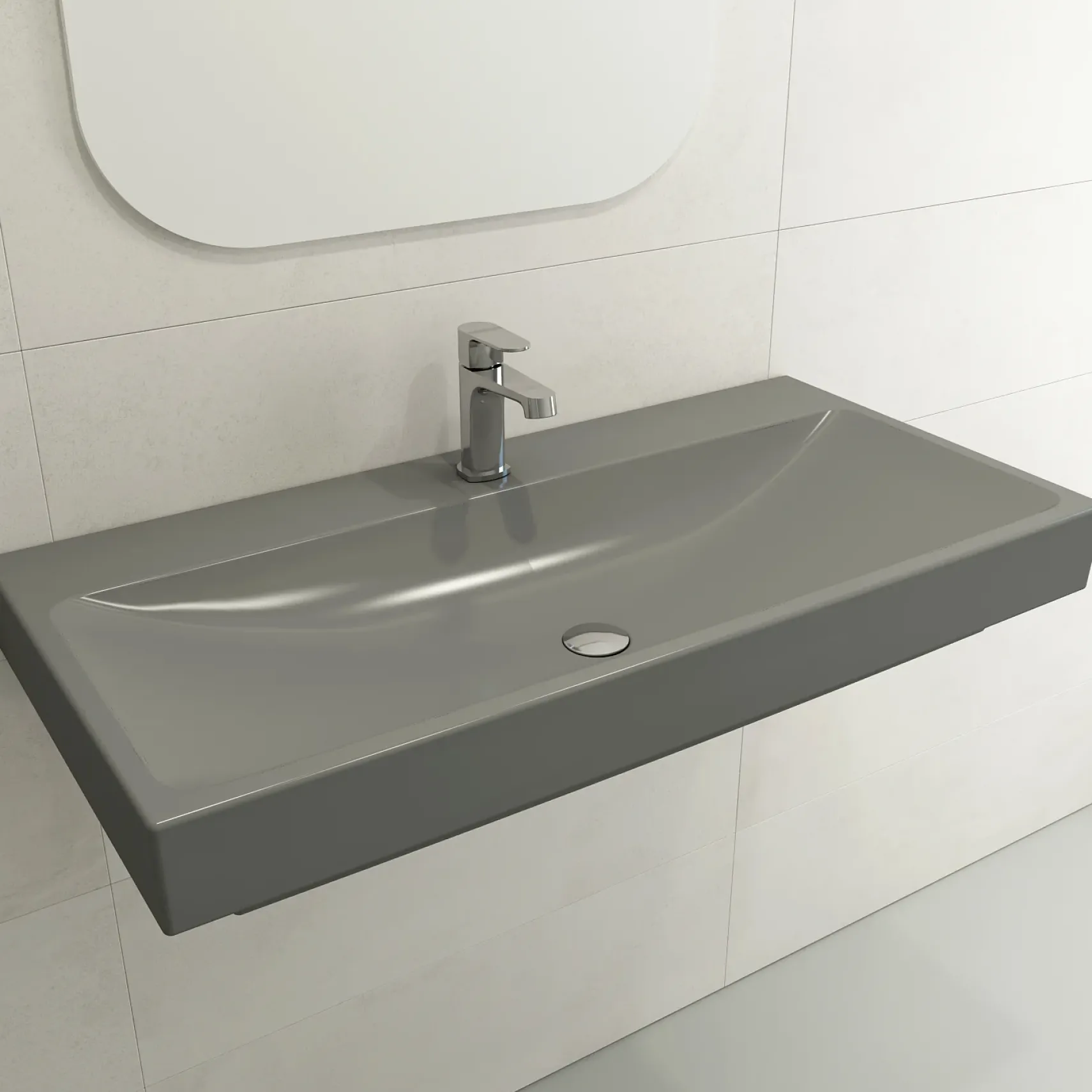 BOCCHI Scala 40" Rectangle Wallmount Fireclay Bathroom Sink, Matte Gray, Single Faucet Hole, 1079-006-0126