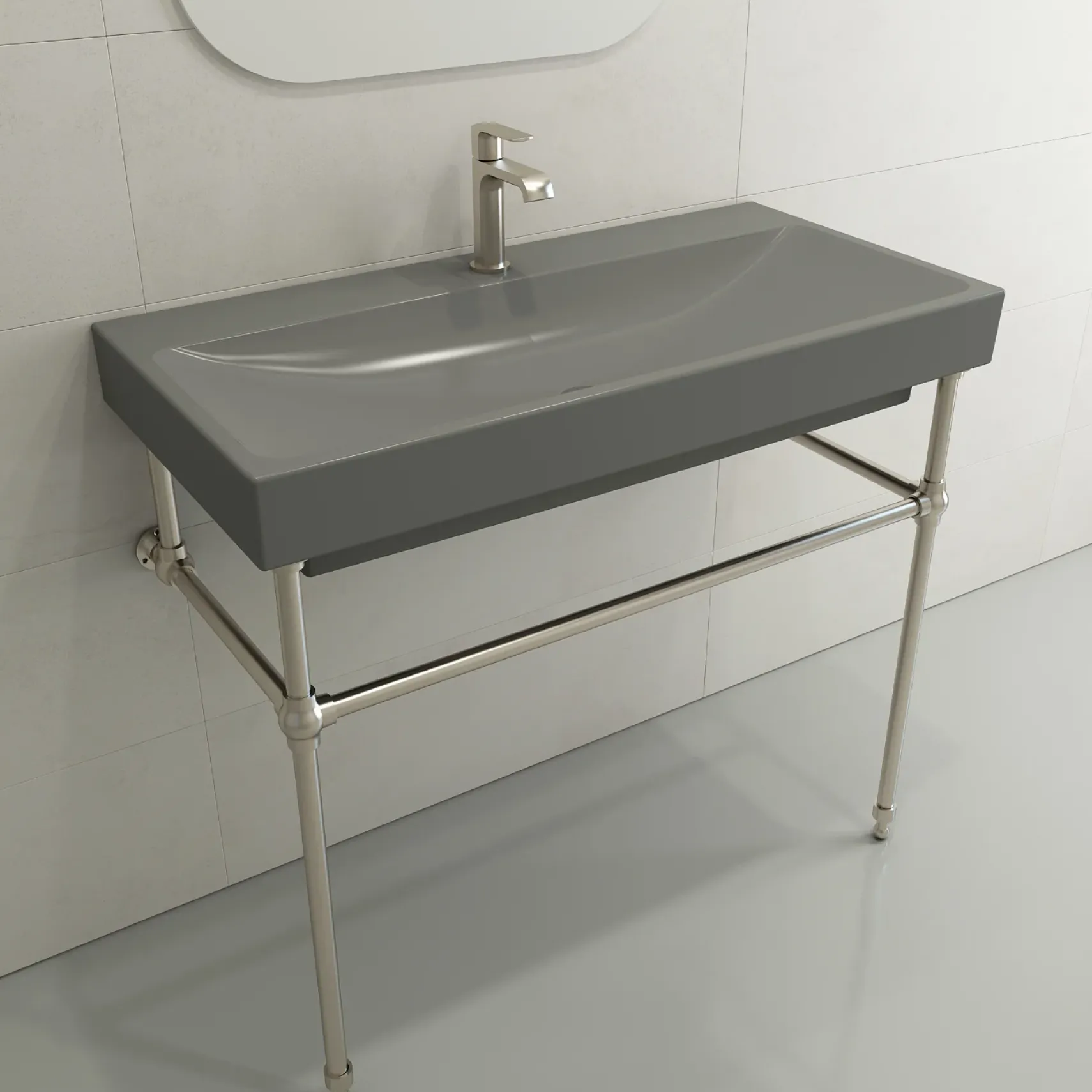 BOCCHI Scala 40" Rectangle Wallmount Fireclay Bathroom Sink, Matte Gray, Single Faucet Hole, 1079-006-0126