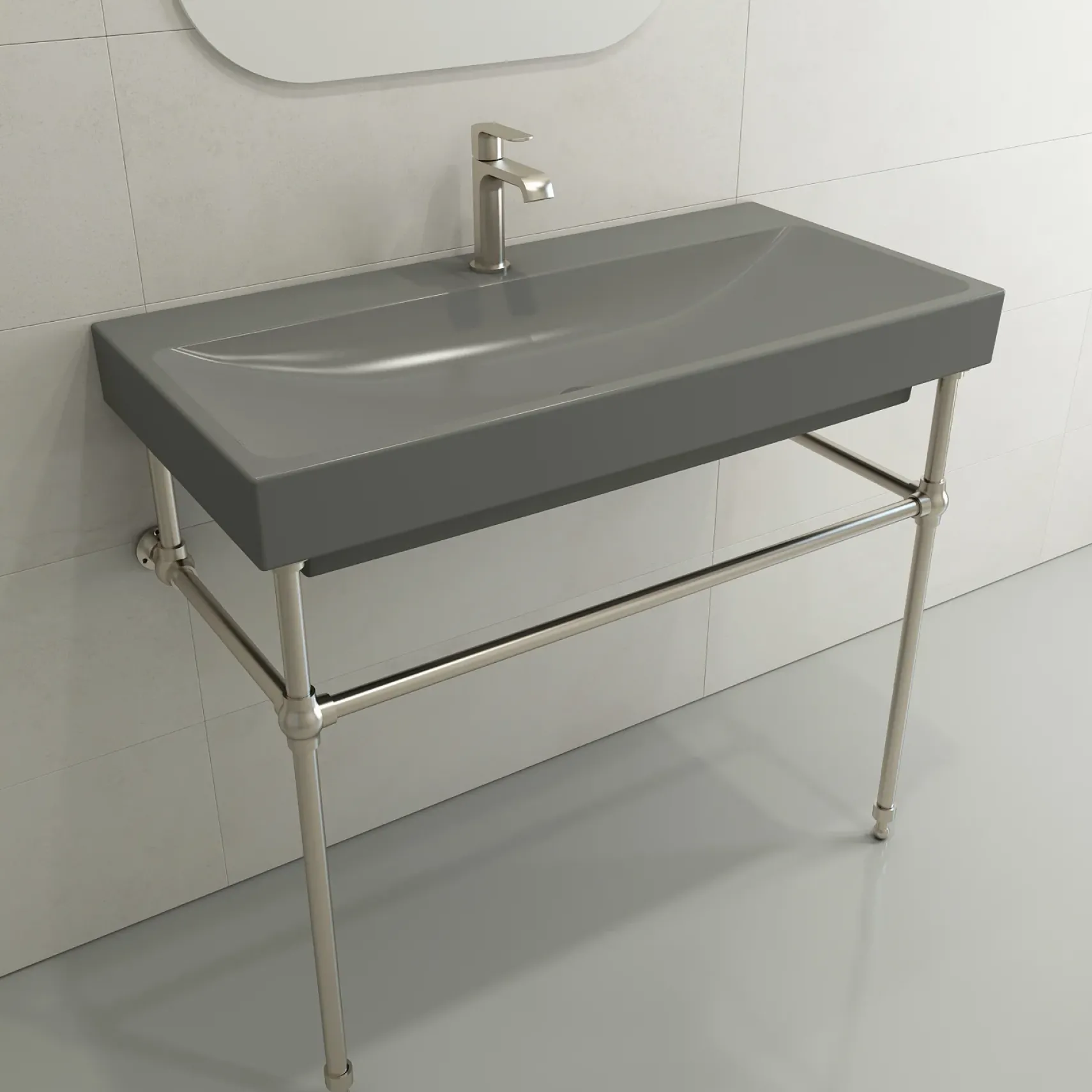 BOCCHI Scala 40" Rectangle Wallmount Fireclay Bathroom Sink, Matte Gray, Single Faucet Hole, 1079-006-0126