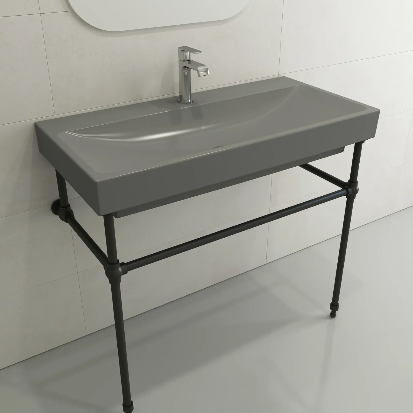 BOCCHI Scala 40" Rectangle Wallmount Fireclay Bathroom Sink, Matte Gray, Single Faucet Hole, 1079-006-0126