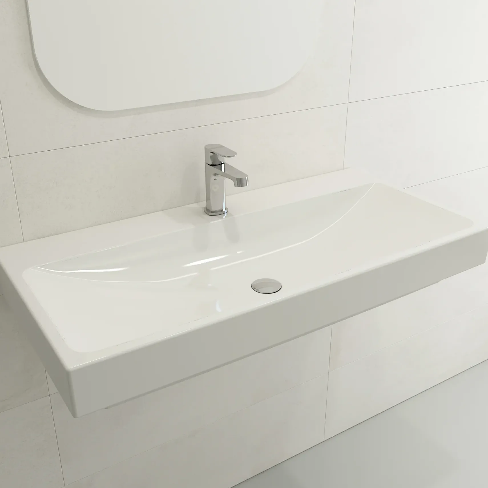BOCCHI Scala 40" Rectangle Wallmount Fireclay Bathroom Sink, White, Single Faucet Hole, 1079-001-0126