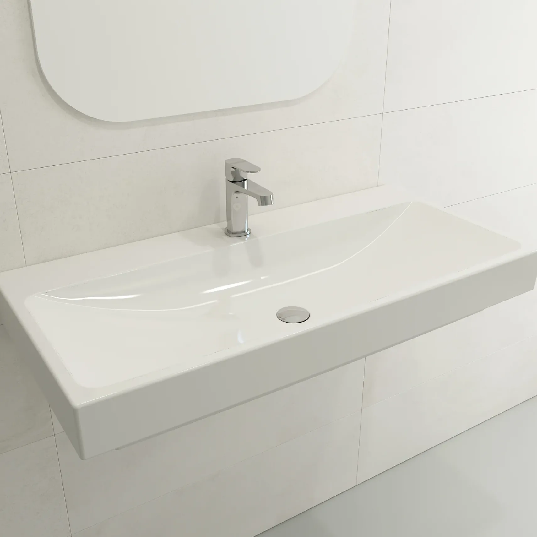 BOCCHI Scala 40" Rectangle Wallmount Fireclay Bathroom Sink, White, Single Faucet Hole, 1079-001-0126