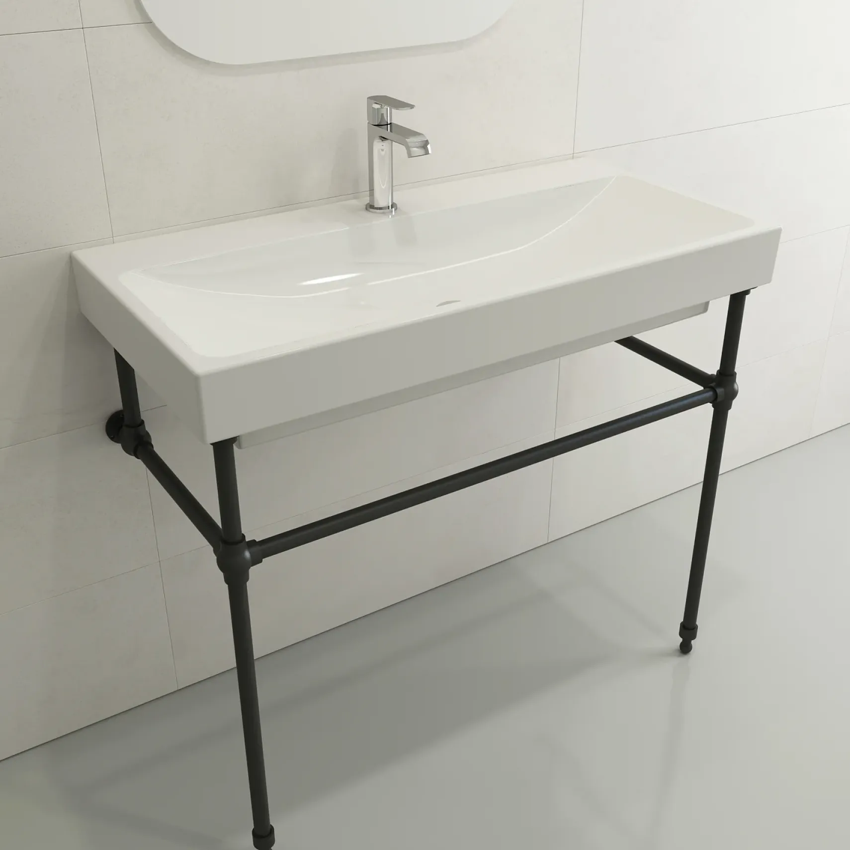 BOCCHI Scala 40" Rectangle Wallmount Fireclay Bathroom Sink, White, Single Faucet Hole, 1079-001-0126