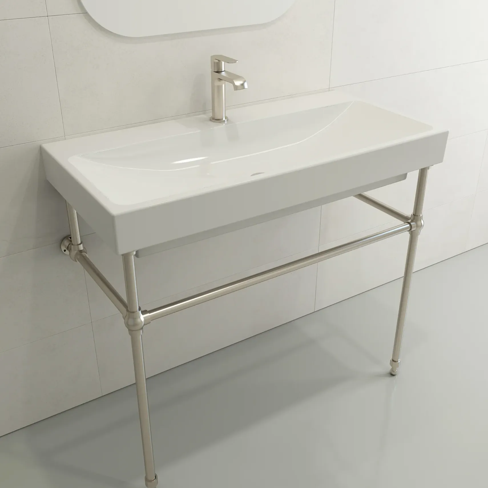 BOCCHI Scala 40" Rectangle Wallmount Fireclay Bathroom Sink, White, Single Faucet Hole, 1079-001-0126