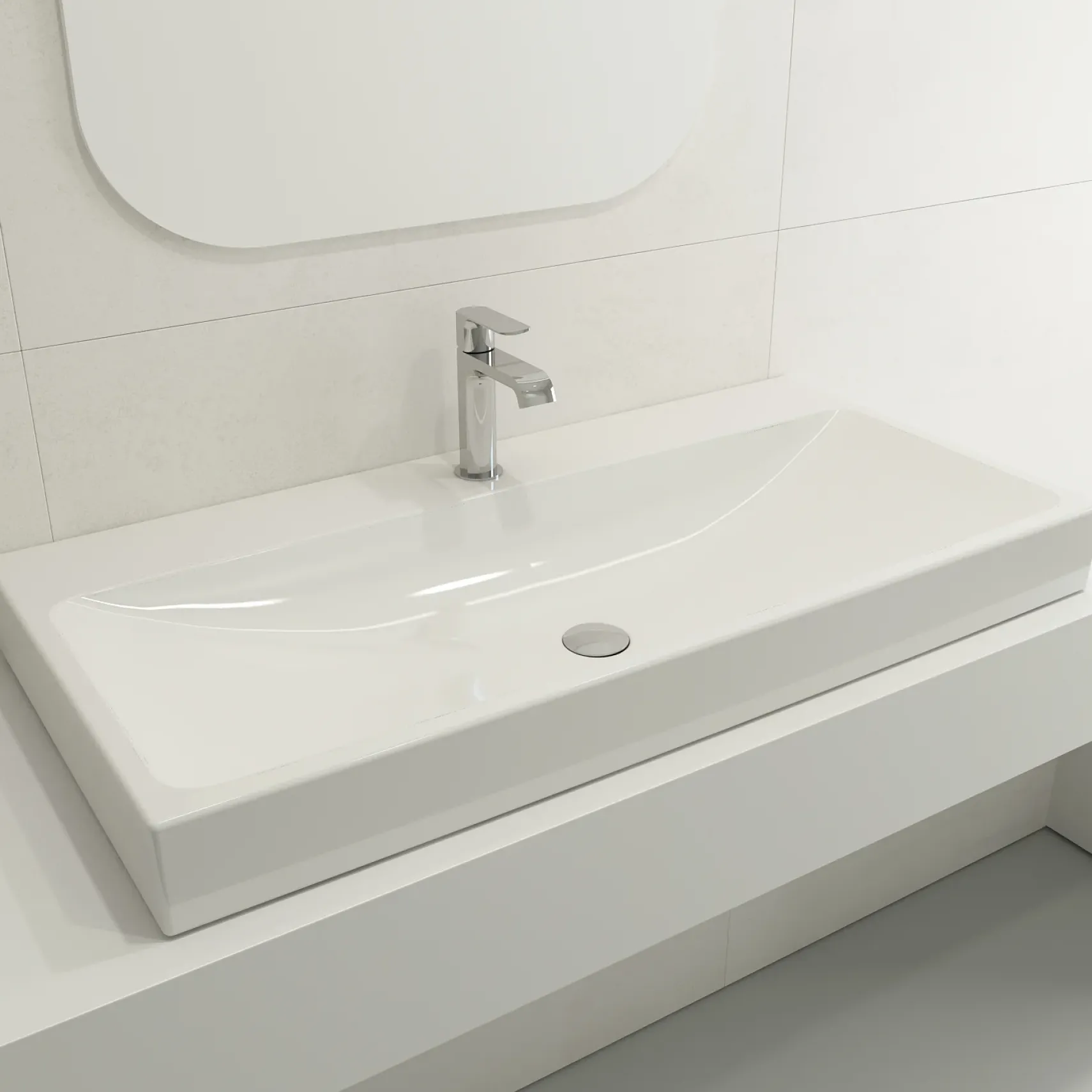 BOCCHI Scala 40" Rectangle Wallmount Fireclay Bathroom Sink, White, Single Faucet Hole, 1079-001-0126