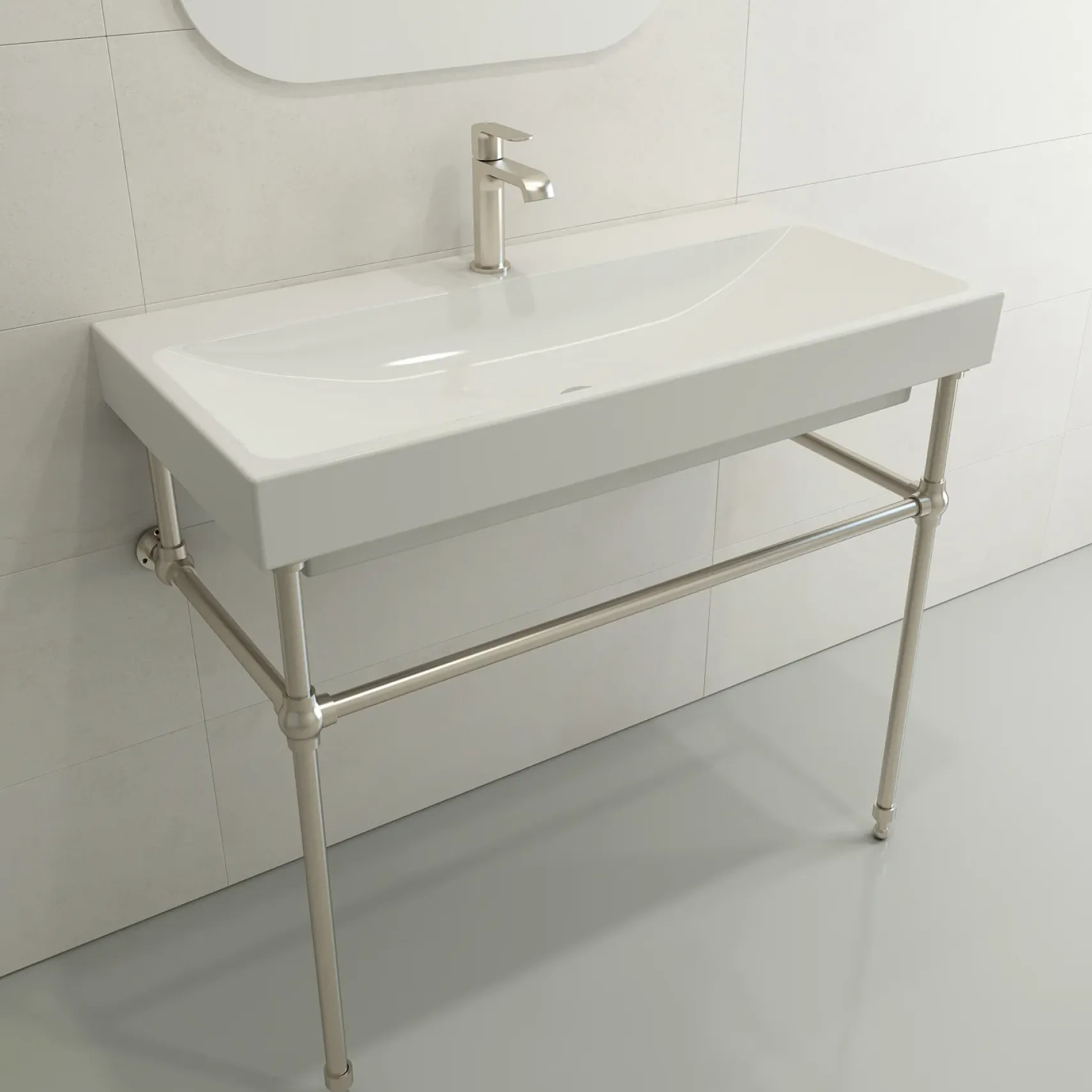 BOCCHI Scala 40" Rectangle Wallmount Fireclay Bathroom Sink, White, Single Faucet Hole, 1079-001-0126