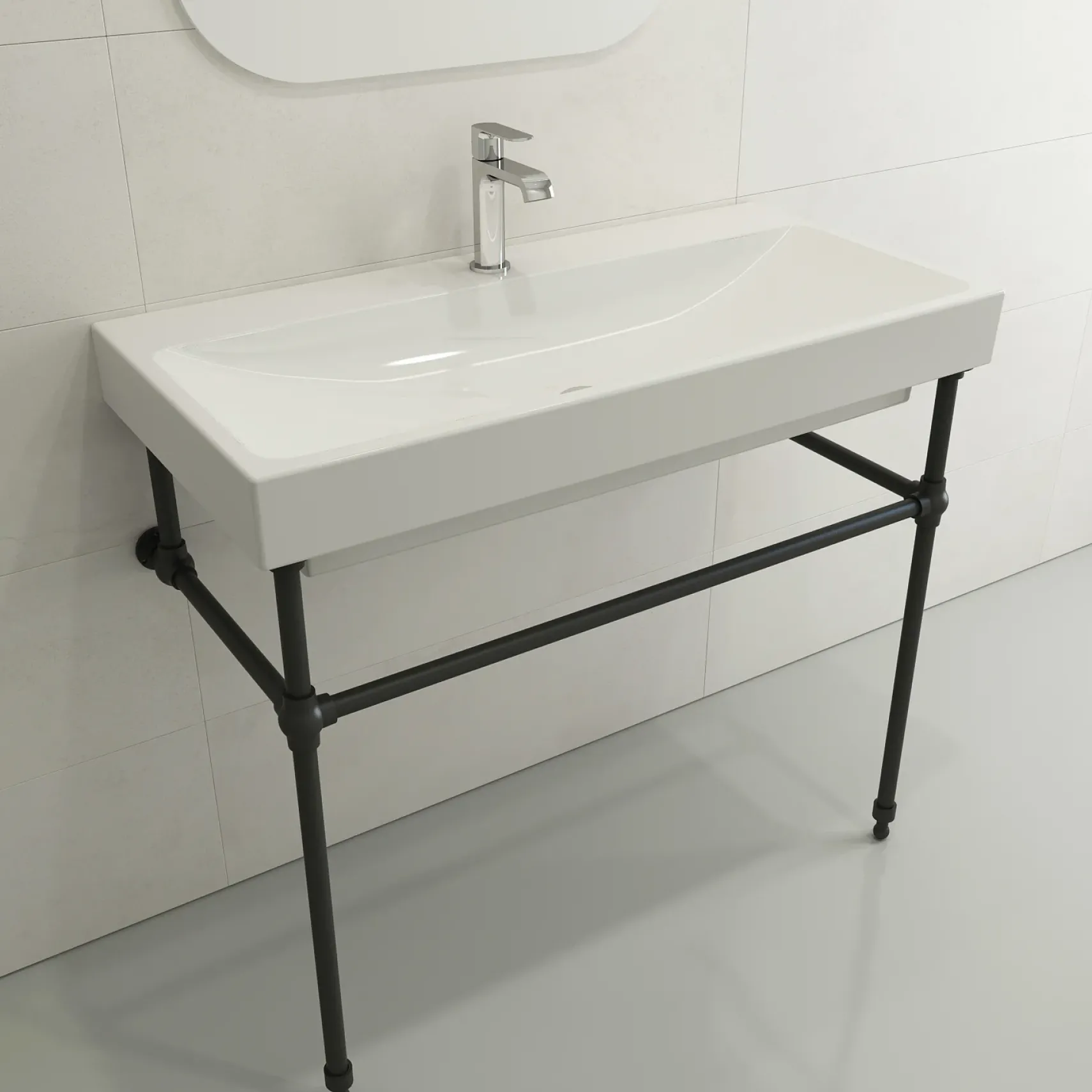 BOCCHI Scala 40" Rectangle Wallmount Fireclay Bathroom Sink, White, Single Faucet Hole, 1079-001-0126