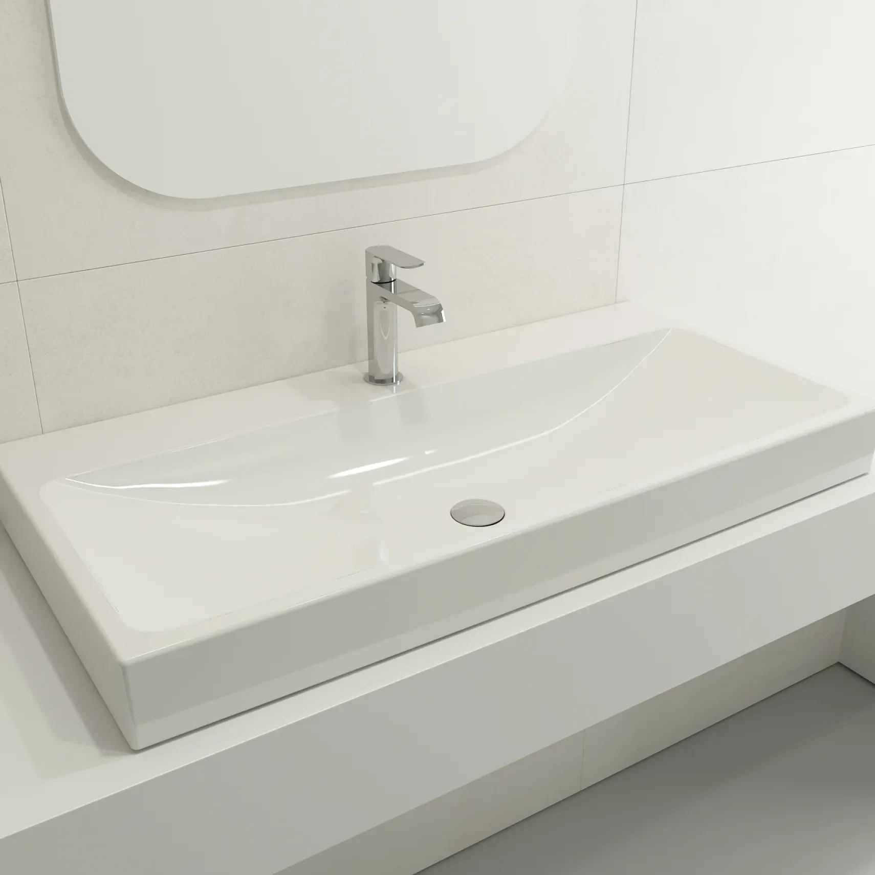 BOCCHI Scala 40" Rectangle Wallmount Fireclay Bathroom Sink, White, Single Faucet Hole, 1079-001-0126