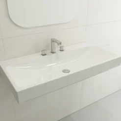BOCCHI Scala 40" Rectangle Wallmount Fireclay Bathroom Sink, White, 3 Faucet Hole, 1079-001-0127