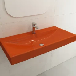 BOCCHI Scala 40" Rectangle Wallmount Fireclay Bathroom Sink, Orange, Single Faucet Hole, 1079-012-0126