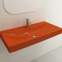 BOCCHI Scala 40" Rectangle Wallmount Fireclay Bathroom Sink, Orange, Single Faucet Hole, 1079-012-0126