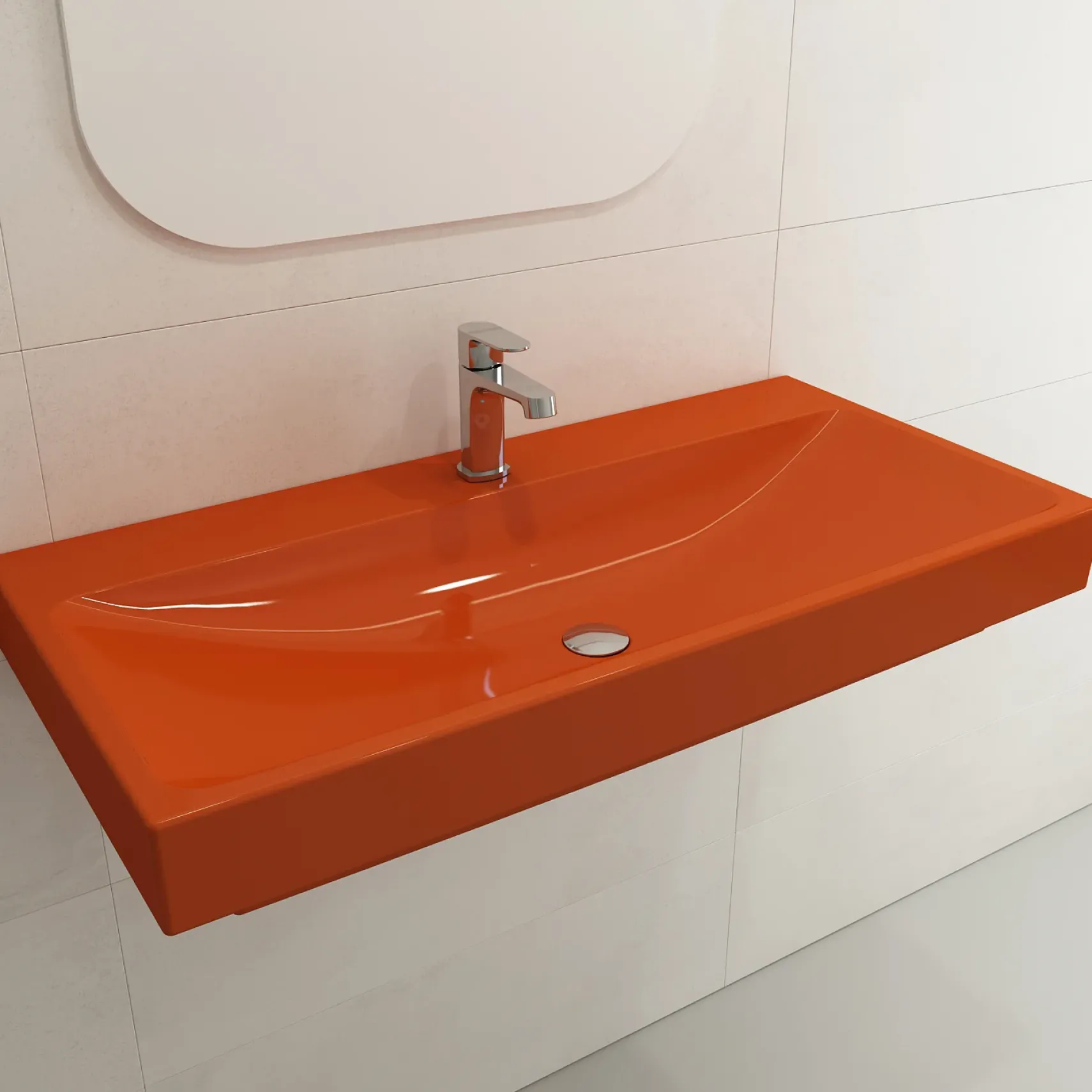 BOCCHI Scala 40" Rectangle Wallmount Fireclay Bathroom Sink, Orange, Single Faucet Hole, 1079-012-0126