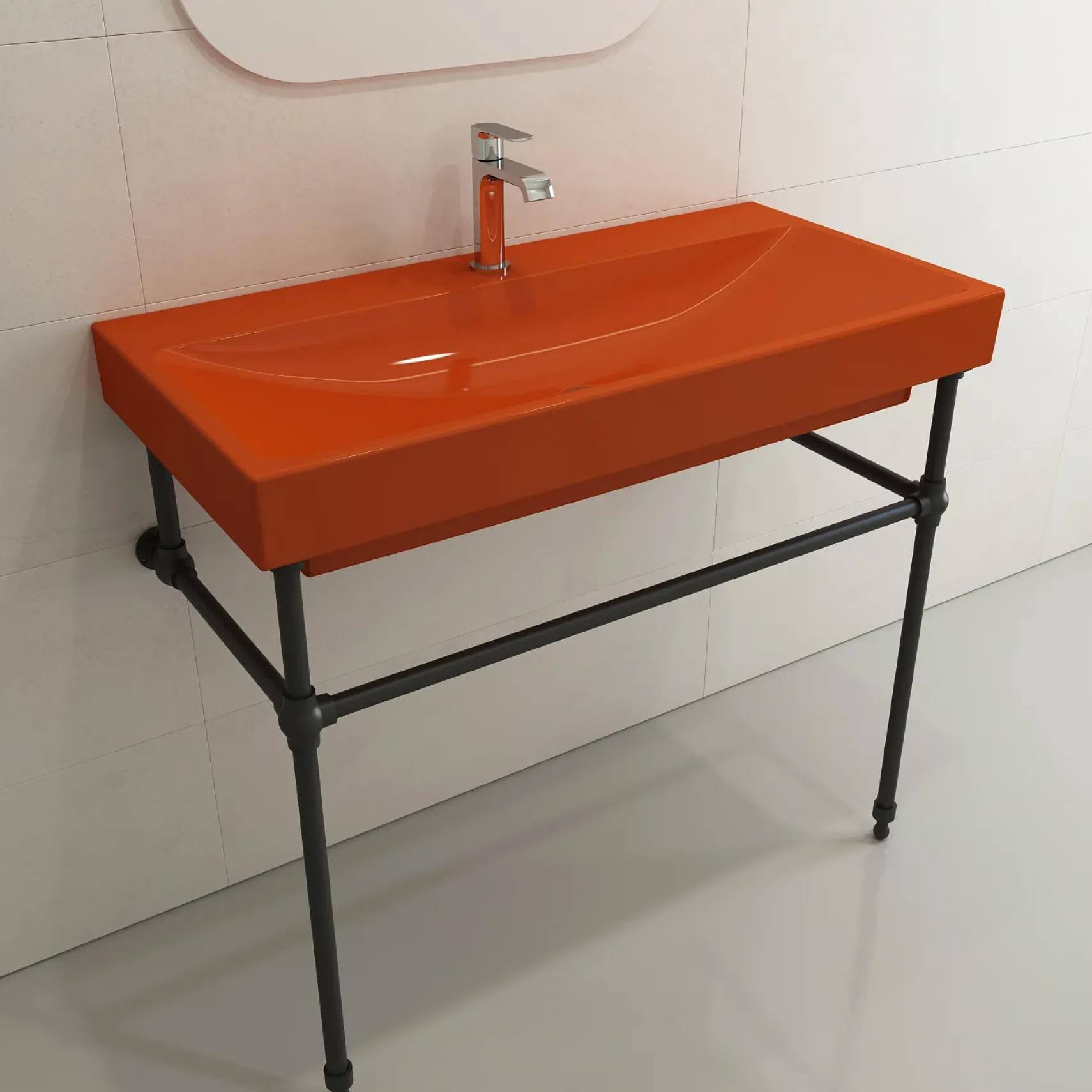 BOCCHI Scala 40" Rectangle Wallmount Fireclay Bathroom Sink, Orange, Single Faucet Hole, 1079-012-0126