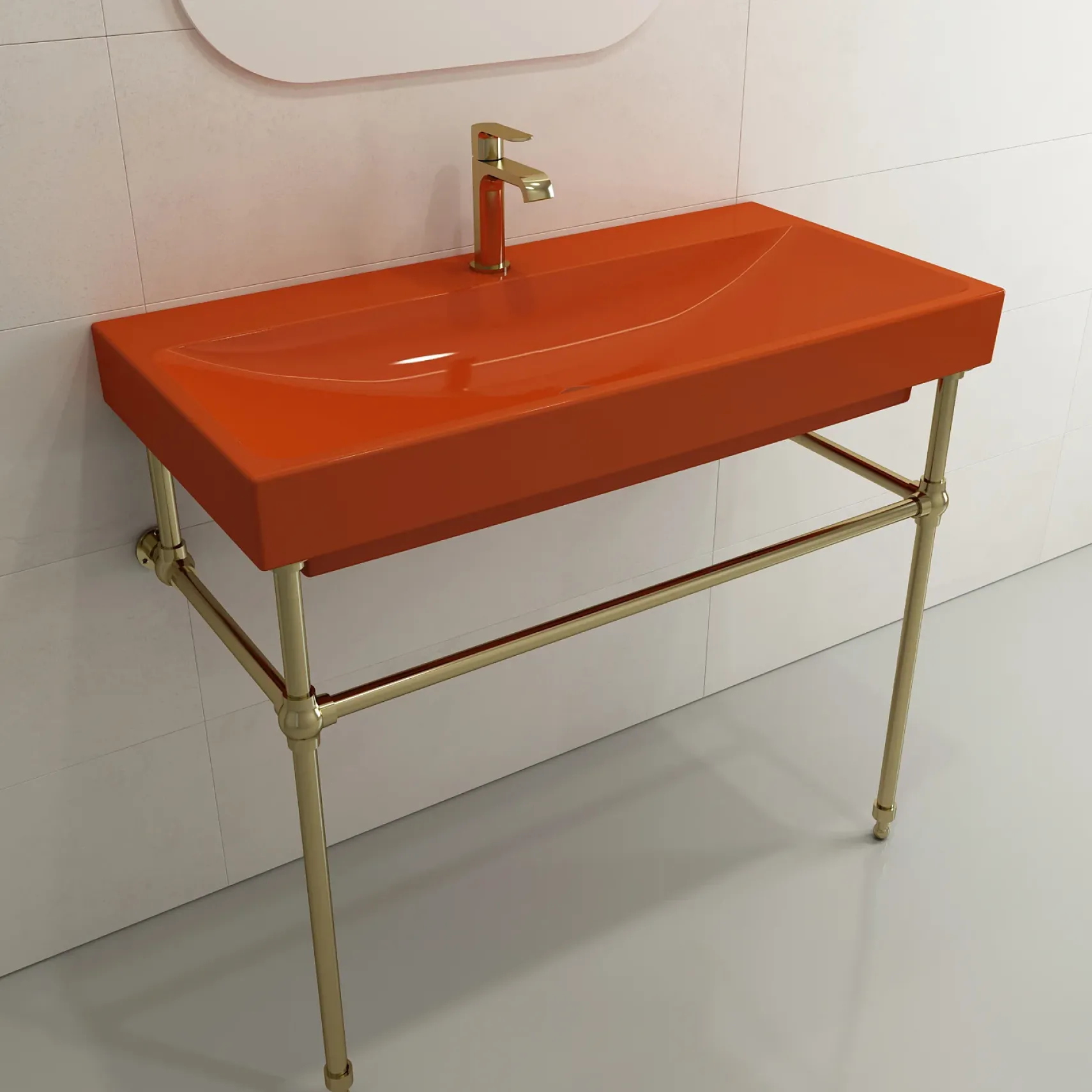 BOCCHI Scala 40" Rectangle Wallmount Fireclay Bathroom Sink, Orange, Single Faucet Hole, 1079-012-0126