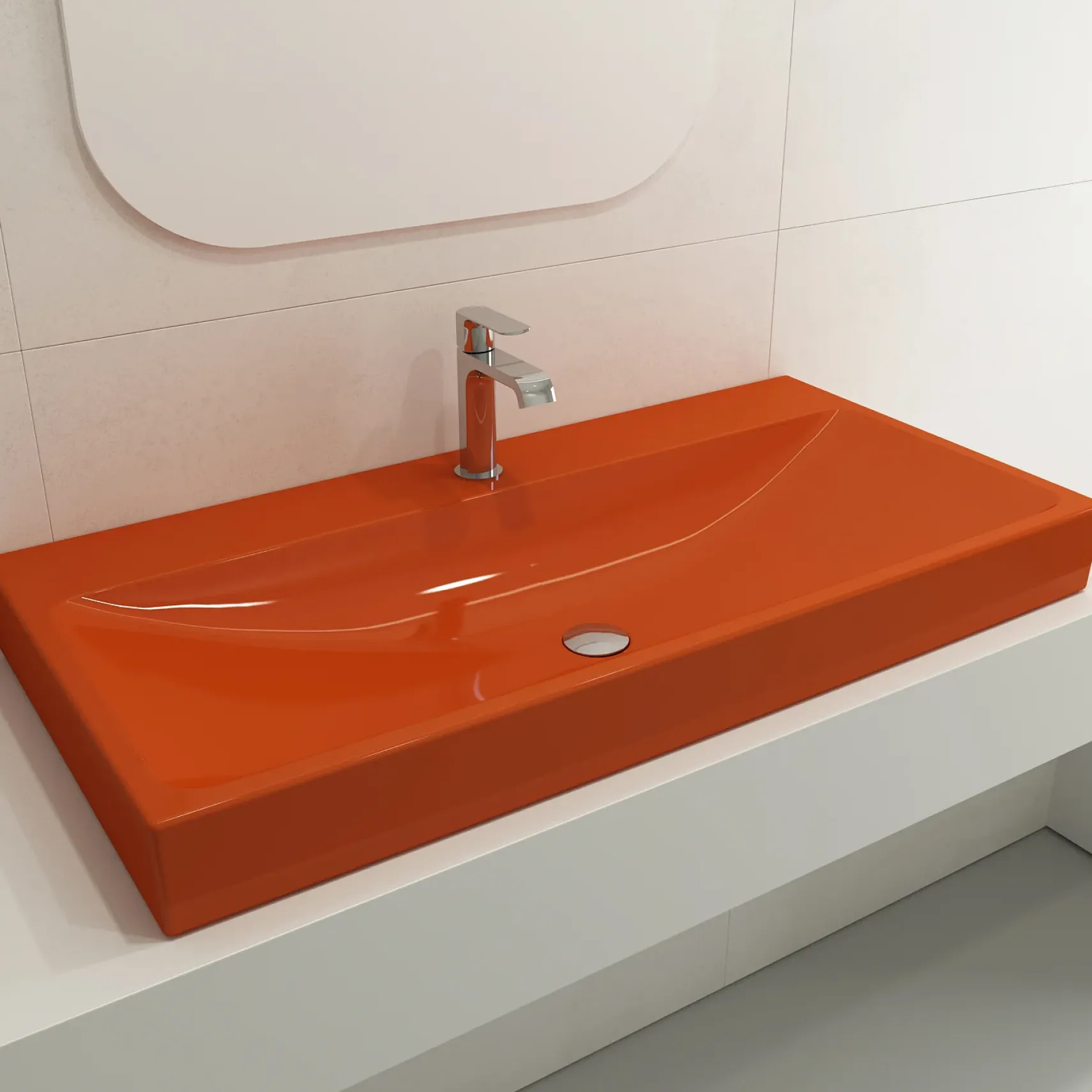 BOCCHI Scala 40" Rectangle Wallmount Fireclay Bathroom Sink, Orange, Single Faucet Hole, 1079-012-0126