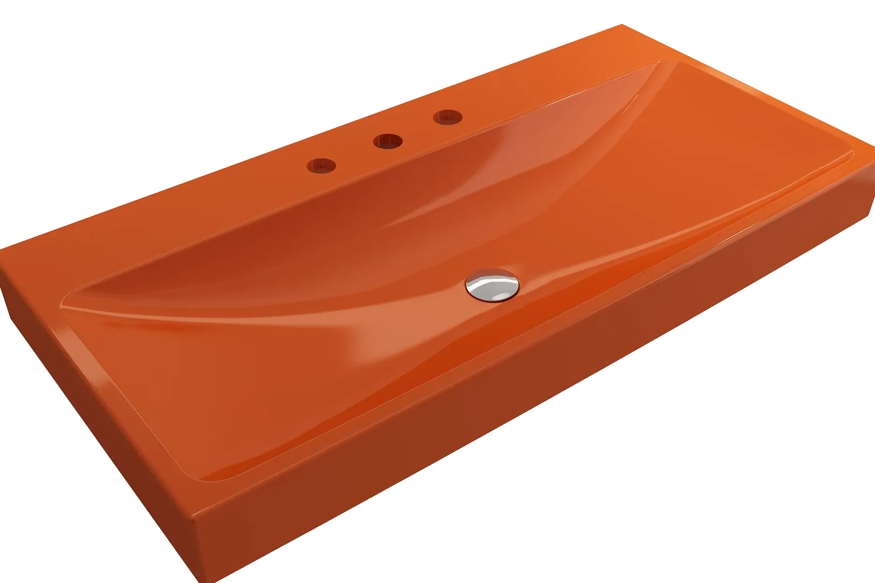 BOCCHI Scala 40" Rectangle Wallmount Fireclay Bathroom Sink, Orange, 3 Faucet Hole, 1079-012-0127