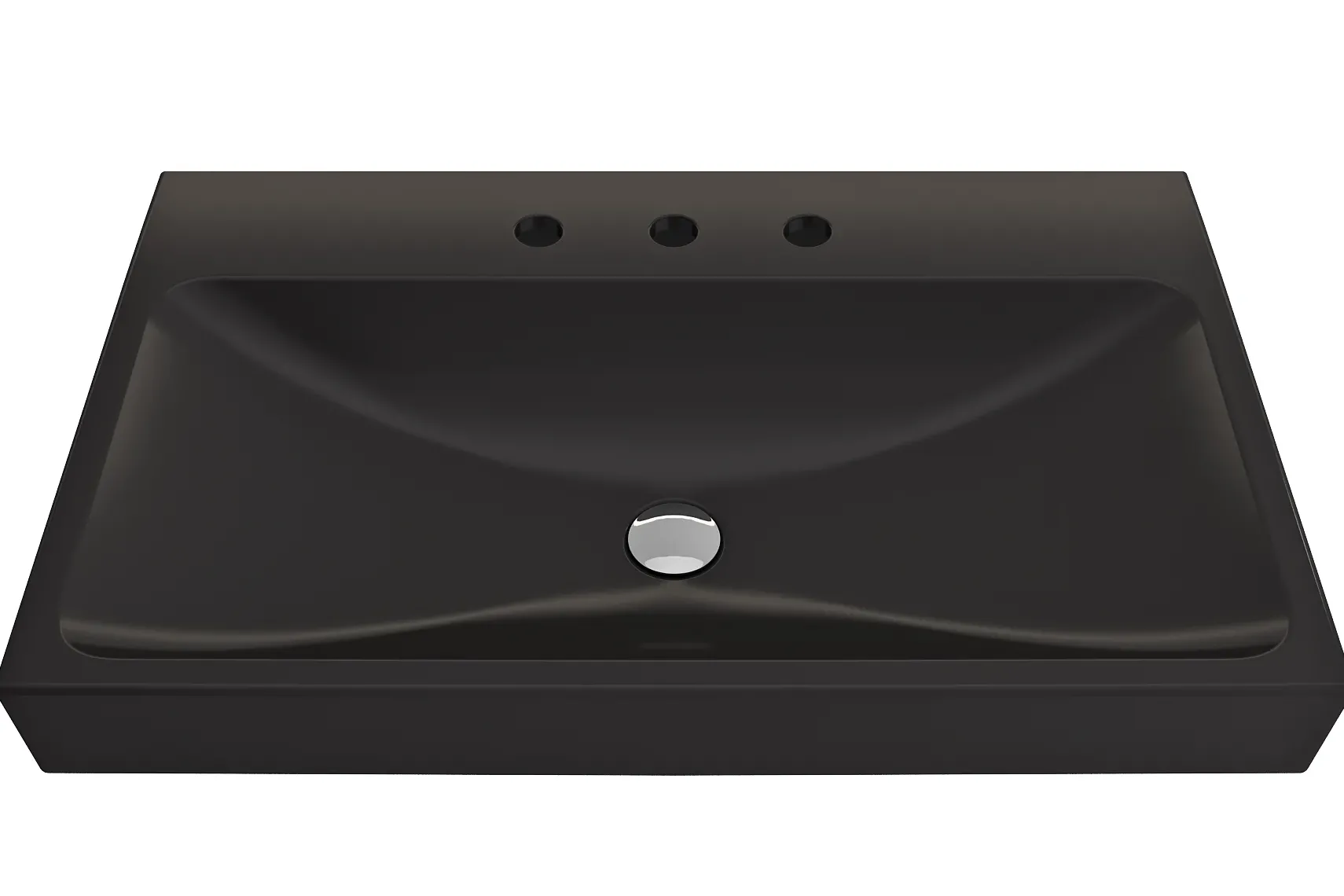 BOCCHI Scala 32" Rectangle Wallmount Fireclay Bathroom Sink, Matte Black, 3 Faucet Hole, 1078-004-0127