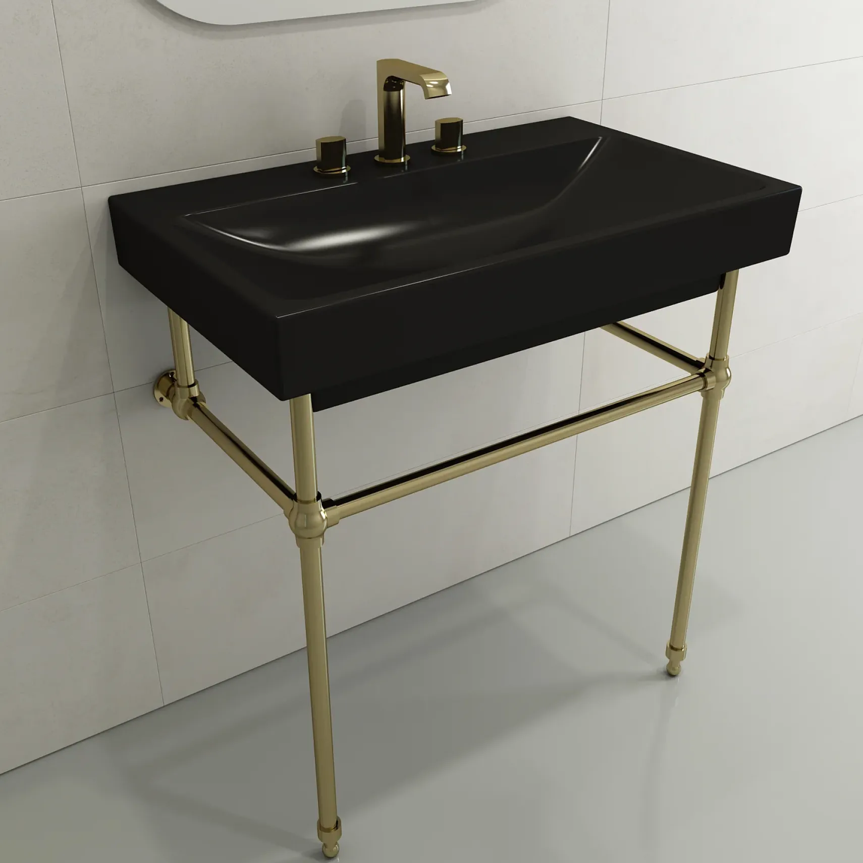 BOCCHI Scala 32" Rectangle Wallmount Fireclay Bathroom Sink, Matte Black, 3 Faucet Hole, 1078-004-0127