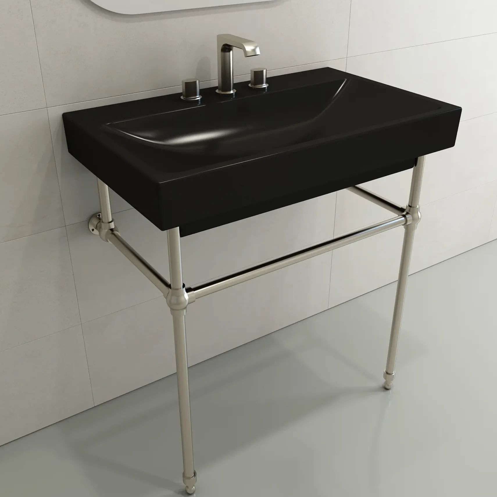 BOCCHI Scala 32" Rectangle Wallmount Fireclay Bathroom Sink, Matte Black, 3 Faucet Hole, 1078-004-0127