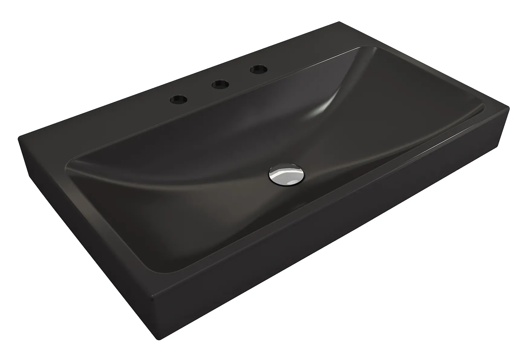 BOCCHI Scala 32" Rectangle Wallmount Fireclay Bathroom Sink, Matte Black, 3 Faucet Hole, 1078-004-0127