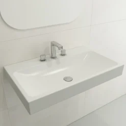 BOCCHI Scala 32" Rectangle Wallmount Fireclay Bathroom Sink, Matte White, 3 Faucet Hole, 1078-002-0127